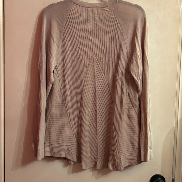 Calvin Klein Long Tan Ribbed Open Front Cardigan Sweater - Picture 3 of 4